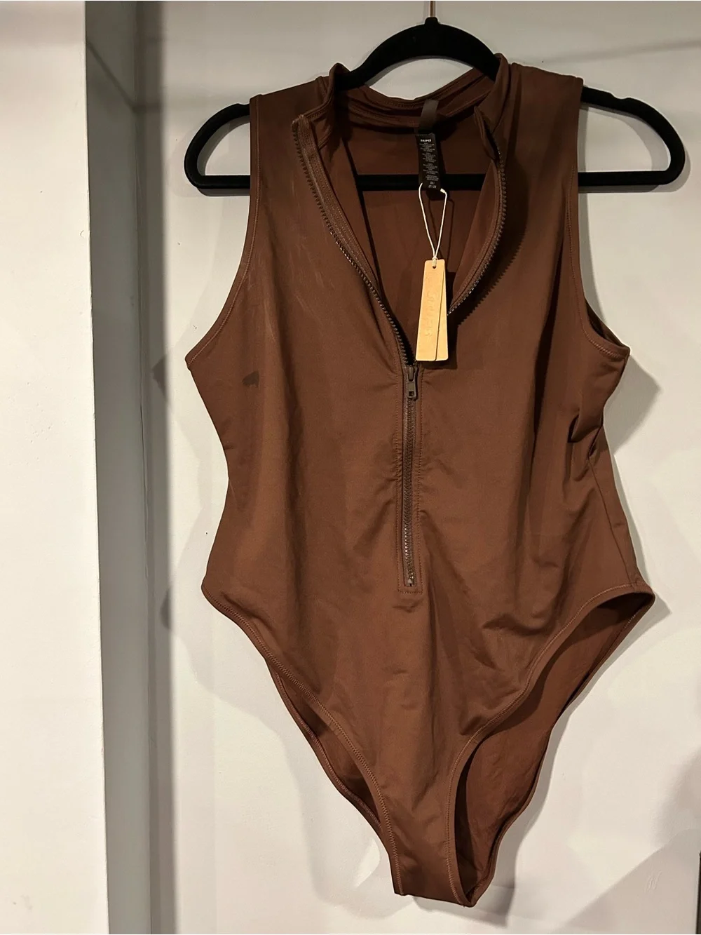 SKIMS Brown Sleeveless Zip One-Piece Swimsuit NWT XXL